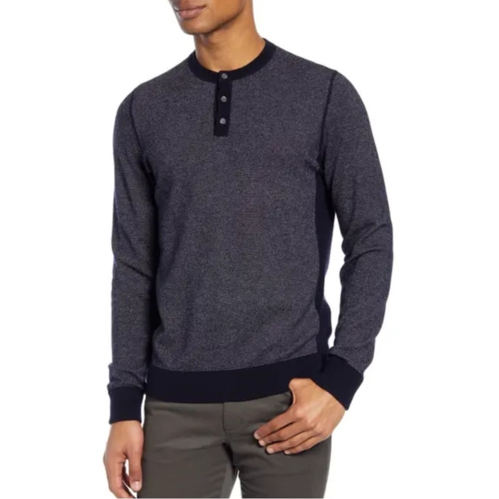 VINCE Slim Fit Bird’s Eye Henley Wool Cashmere Gray XXL